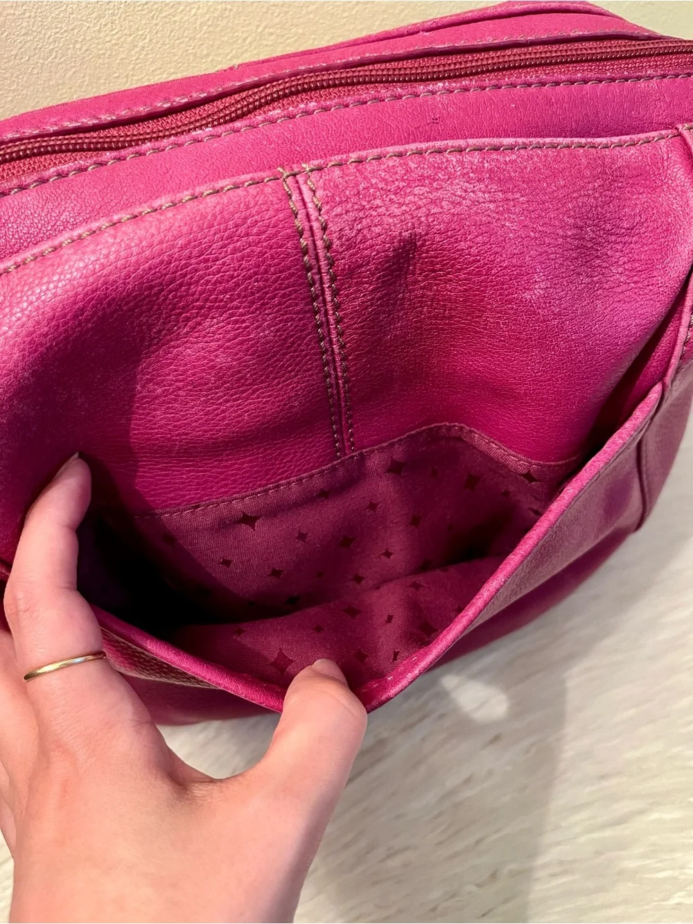 Vintage Fossil Magenta Leather Satchel Bag